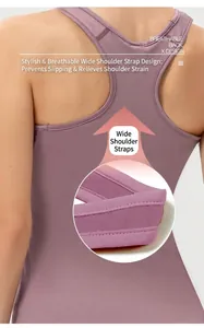 Détail du design dos en X respirant et des larges bretelles du soutien-gorge de sport violet