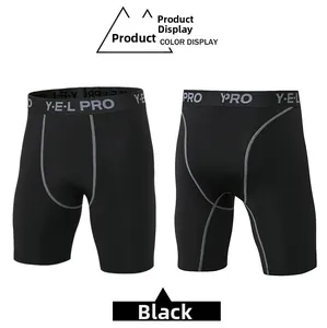 Front and back view of black compression shorts with gray reinforced stitching detail