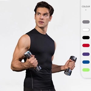 Débardeur de Compression pour Hommes Course Haute Élasticité Sans Manches Maillot d'Entraînement Respirant Fitness Gilet de Sport