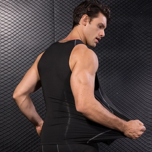 Men's black compression sports vest with elastic quick-dry fabric and ergonomic seams