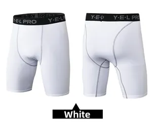 Front and back detail of white men's compression shorts with high-elastic black waistband