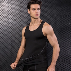 Pro men's compression sports vest for basketball and running in classic black