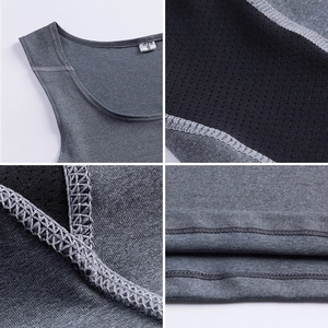 Macro details of men's compression vest featuring mesh panels and professional stitching