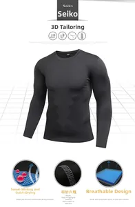 Detail of men's compression shirt showing quick-dry fabric and flatlock stitching