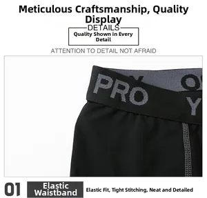 Detail of high-elastic waistband with PRO lettering and reinforced stitching for men sports shorts