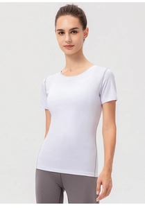 Damen Sport-T-Shirt in Weiß mit grauen Kontrastnähten aus schnelltrocknendem Funktionsstoff