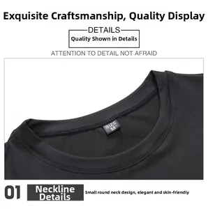 Close-up of crew neck design and internal size label on black athletic compression shirt