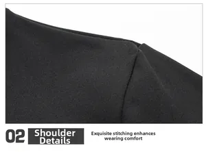 Macro shot of durable shoulder stitching on black compression long sleeve shirt