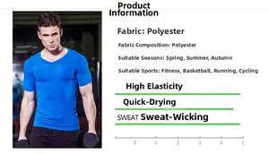 Detail view of blue V-neck men's compression shirt with quick-dry and elastic fabric