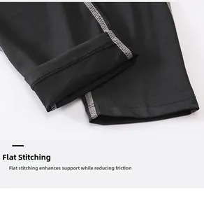 Detail der Flachnähte an der hochelastischen schwarzen Kompressionshose für den Sport