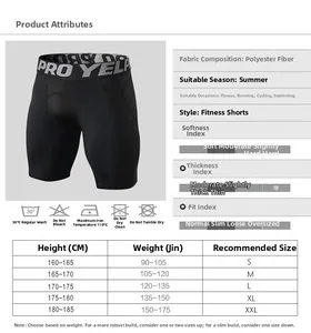 Tableau des tailles et détails du tissu pour short de compression de sport homme