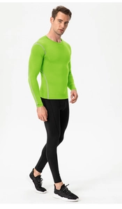 Men's neon green compression top and black leggings set for pro fitness and running