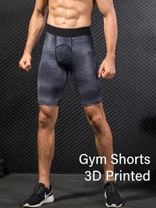 Detailed view of men's athletic compression shorts with 3D snakeskin print for gym training