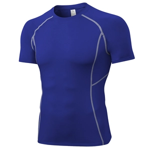 Men's navy blue compression gym t-shirt in quick-dry fabric with professional flat seams