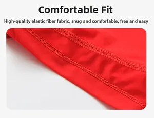Detail showing red elastic fiber fabric with high-quality double stitching for sports underwear