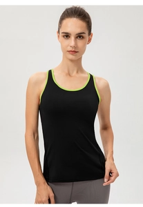 Débardeur de sport noir pour femme avec bordures vert fluo et design dos nageur pro