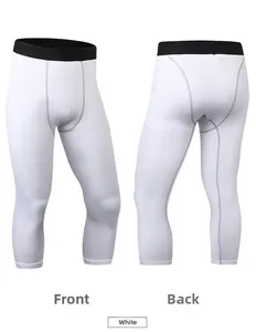 Vorder- und Rückansicht der weißen Herren-Kompressions-Tights mit schwarzem Hosenbund