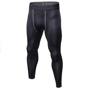 Men's black compression pants with grey contrast stitching for fitness and running