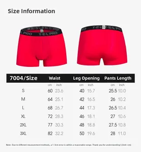 Detailed size chart for men's high-elastic sports boxer shorts from S to 3XL