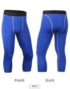 Vorder- und Rückansicht der blauen Kompressions-Caprihose mit hohem elastischem Bund