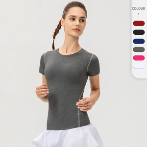 Damen Slim Fit Schnelltrocknend Kurzarm Sport T-Shirt Yoga Fitness Laufen Workout Top Atmungsaktiv Polyester Fitness Shirt