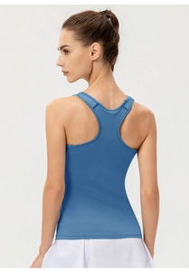 Débardeur de sport bleu pour femmes avec dos nageur en tissu élastique à séchage rapide