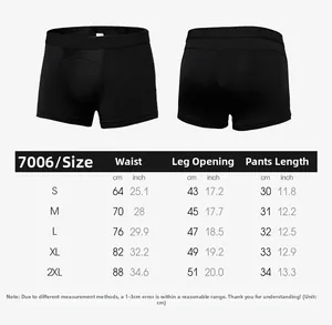 Size chart for men's athletic shorts including waist and length measurements from S to 2XL