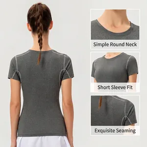 Damen Sport T-Shirt in Dunkelgrau mit Rundhalsausschnitt für Fitness und Training
