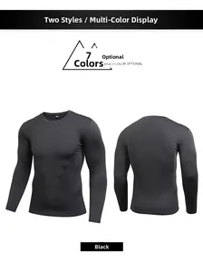 Front and back view of men's black compression sports shirt with quick-dry fabric