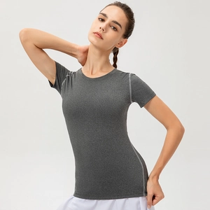 Damen Pro enges graues Kurzarm-Sport-T-Shirt für Fitness- und Yoga-Trainingseinheiten