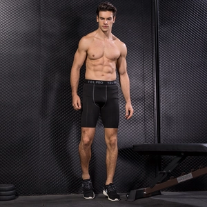 Men's professional quick-dry compression shorts in black for gym and running