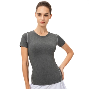Damen Sport-T-Shirt in Dunkelgrau mit Kontrastnähten und schnelltrocknendem Funktionsmaterial