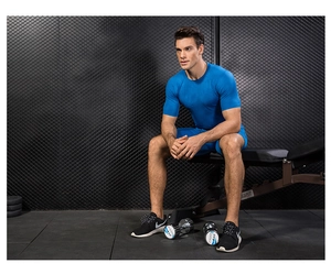 Ensemble de compression bleu pour homme avec tissu respirant à texture nid d'abeille sport