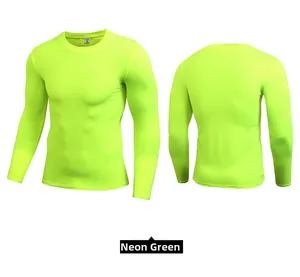 Front and back detail of fluorescent green men's compression sport long sleeve shirt