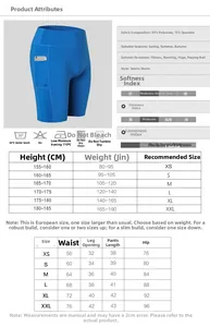 Detailed size chart for women yoga shorts with waist and hip measurements