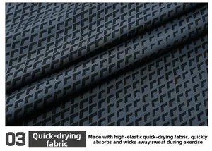 Détail du tissu à haute élasticité séchage rapide avec motif géométrique bleu et noir
