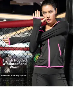 Détail de la veste de yoga pour femme avec passe-pouces et fermeture éclair rose sport