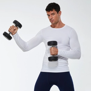 Men's white compression long sleeve shirt for gym and running sports training