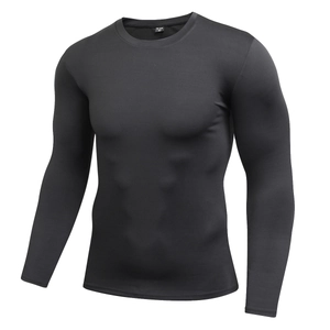 Men's solid black long sleeve compression shirt for pro fitness and running workout
