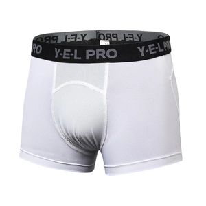 Breathable white men's sports boxer briefs with mesh cooling zones and elastic waistband