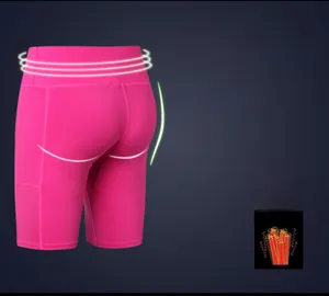 Detail of pink yoga shorts featuring high-waist design and breathable side mesh panels