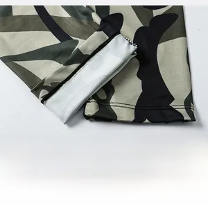 Close-up of the elastic cuff with camouflage pattern and durable stitching on yoga pants
