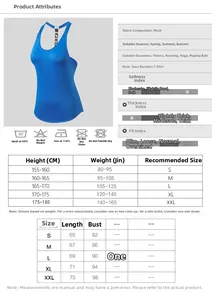 Size guide for women's quick-dry breathable T-back sports vest for yoga and fitness