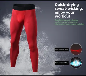 Detail of red compression pants showing elastic waistband and quick-dry breathable fabric