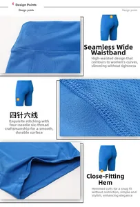 Detail view of high-waist yoga shorts featuring seamless waistband and reinforced stitching