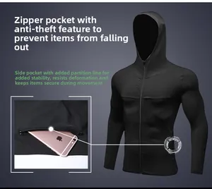 Detail of running jacket with zipper pockets for secure smartphone storage while exercising
