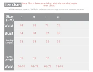 Detailed size guide for women fitness yoga pants showing European sizing measurements