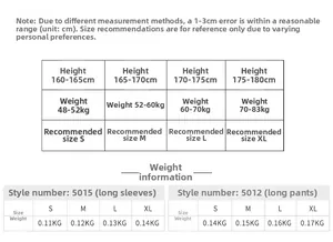 Detailed size chart for yoga leggings showing weight and height recommendations in cm and kg