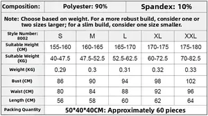 Detailed size chart for women's yoga jacket with fabric specs and measurements