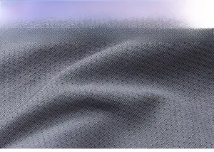 Detail of grey athletic fabric showing high-breathability mesh holes for quick-dry performance